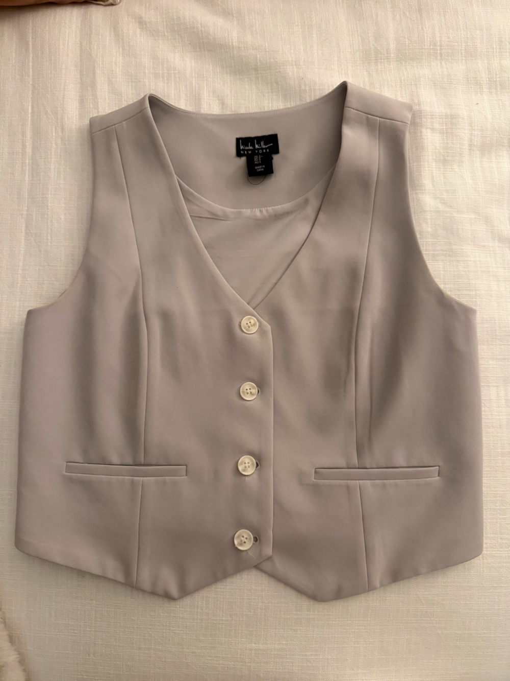V-Neck Sleeveless Button Vest in Light Gray - Nic+Zoe